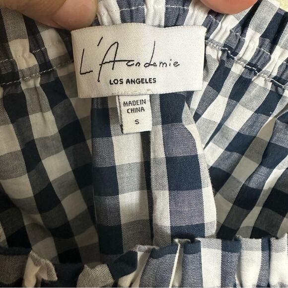 L'Academie Crop Top Small Cotton Checkered Gingham Off Shoulder Short Sleeve - Picture 3 of 7
